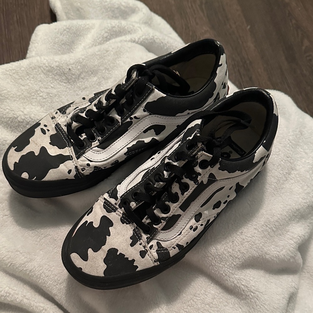 Vans Black and White Cow Print Sneakers